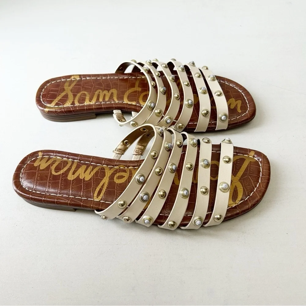 Sam Edelman Brea Sandal Studded Leather Flat Slides Modern Ivory Size 7.5 - Picture 3 of 13